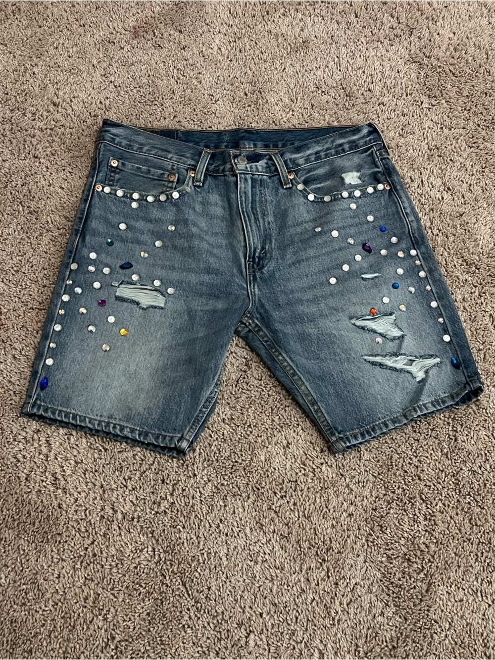 Levi's Dark Blue Jean Shorts with Multicolor Studs